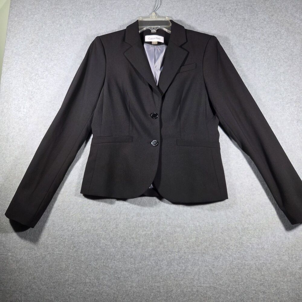 Calvin Klein Women's Career BLAZER Two Button Black Jacket Size 2
